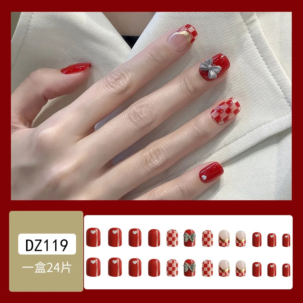 24Pcs Full Cover Fake Nails with 3D White Flower Design Full Cover Press on Fingernails Tips Coffin Head Glitter Red False Nails - Gadget and Glam Shop