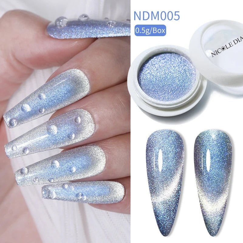 Blue Reflective Cat Magnetic Nail Powder Glitter Nail Art Gel Polishing Chrome Pigment Dust Metallic Chameleon Effect Decoration - Gadget and Glam Shop