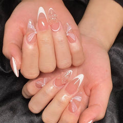 24Pcs Short Round Head Almond Fake Nails with Flowers Grass Pattern Wearable False Nails Tips Summer Full Cover Press on Nails - Gadget and Glam Shop