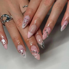 24Pcs Short Round Head Almond Fake Nails with Flowers Grass Pattern Wearable False Nails Tips Summer Full Cover Press on Nails - Gadget and Glam Shop