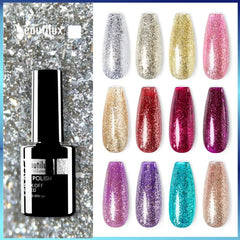Beautilux Platinum Nail Gel Polish Silver Glitter Flakes Nails Art Gels Polish UV LED Semi Permanent Winter Nail Varnish 10ml - Gadget and Glam Shop