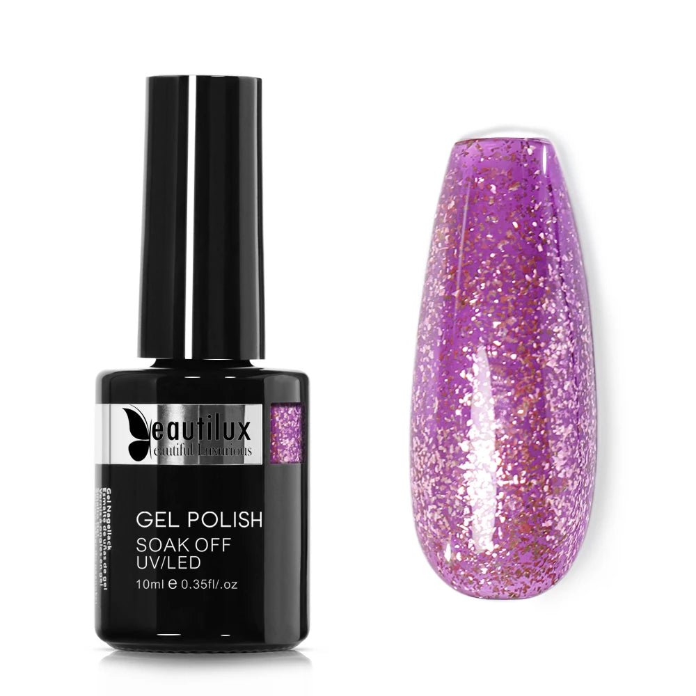 Beautilux Platinum Nail Gel Polish Silver Glitter Flakes Nails Art Gels Polish UV LED Semi Permanent Winter Nail Varnish 10ml - Gadget and Glam Shop