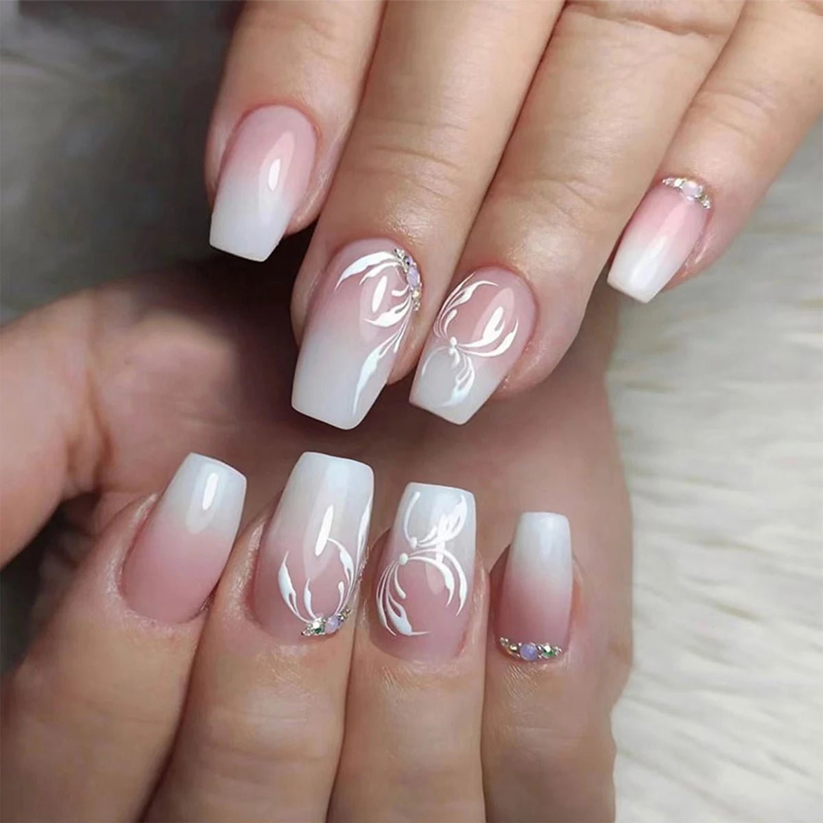 24Pcs Full Cover Fake Nails with 3D White Flower Design Full Cover Press on Fingernails Tips Coffin Head Glitter Red False Nails - Gadget and Glam Shop