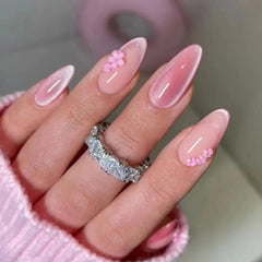 24Pcs Short Round Head Almond Fake Nails with Flowers Grass Pattern Wearable False Nails Tips Summer Full Cover Press on Nails - Gadget and Glam Shop