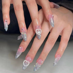 24Pcs Short Round Head Almond Fake Nails with Flowers Grass Pattern Wearable False Nails Tips Summer Full Cover Press on Nails - Gadget and Glam Shop