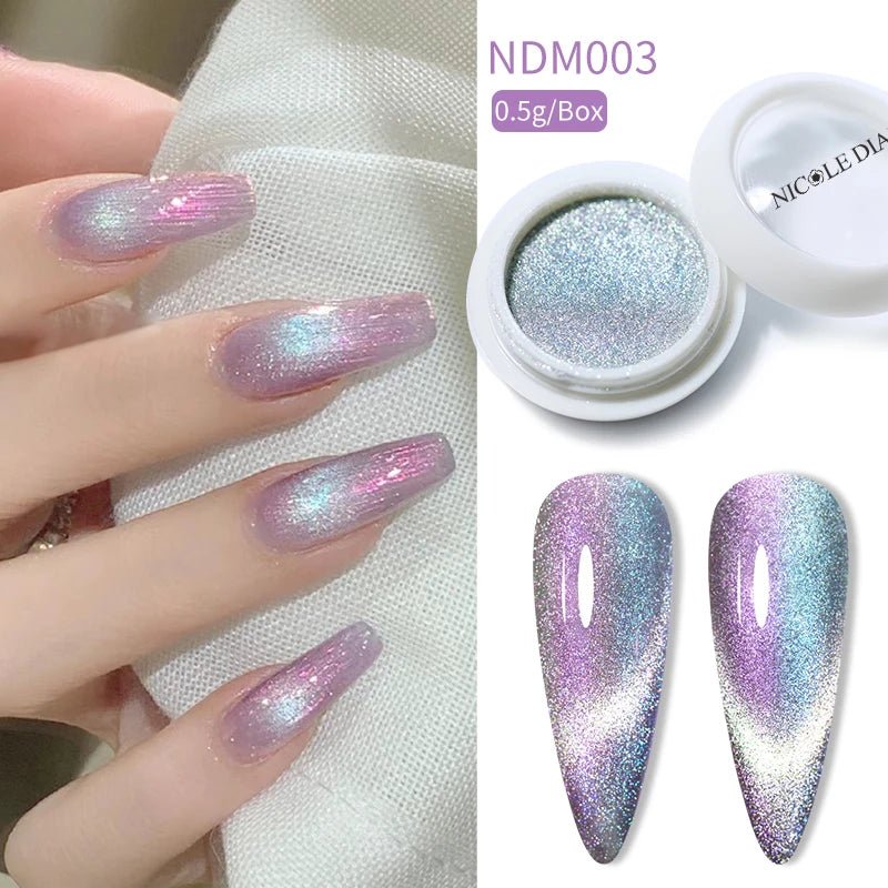 Blue Reflective Cat Magnetic Nail Powder Glitter Nail Art Gel Polishing Chrome Pigment Dust Metallic Chameleon Effect Decoration - Gadget and Glam Shop
