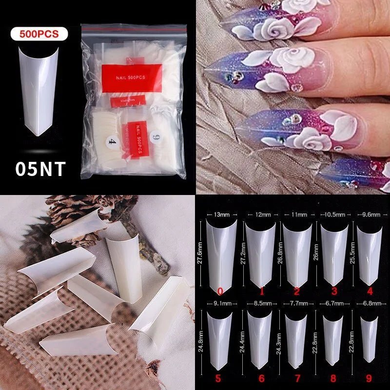 500pcs Natural Clear False Acrylic Nail Tips - Full/Half Cover Tips - Gadget and Glam Shop