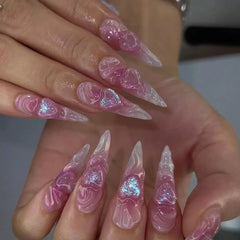 24Pcs Short Round Head Almond Fake Nails with Flowers Grass Pattern Wearable False Nails Tips Summer Full Cover Press on Nails - Gadget and Glam Shop