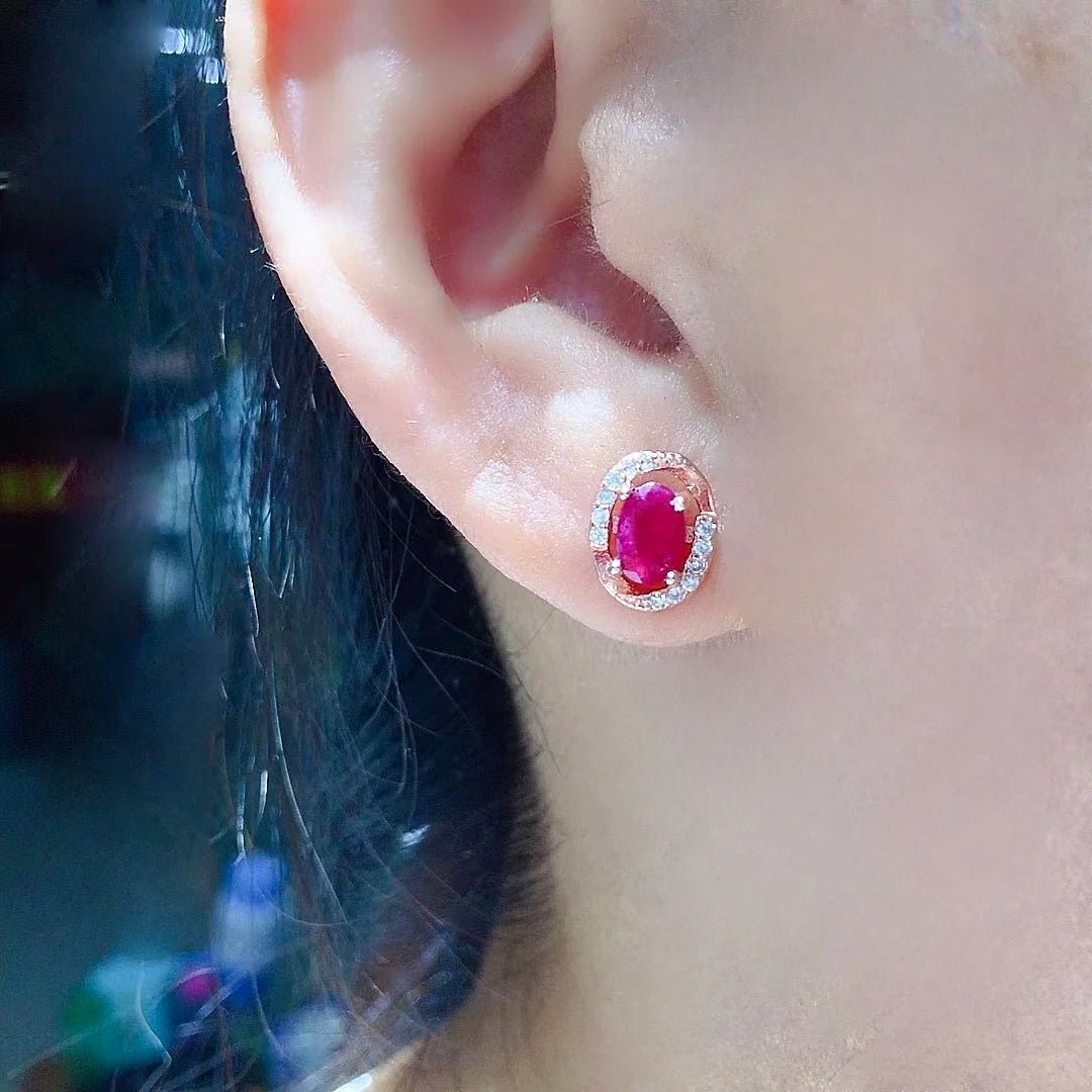 100% Real Ruby Stud Earrings Total 1ct 4mm*6mm Myanmar Ruby Earrings Prevent Allergy 18K Gold Plating Earrings for Daily Wear - Gadget and Glam Shop