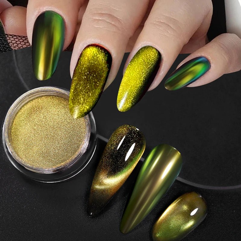 Blue Reflective Cat Magnetic Nail Powder Glitter Nail Art Gel Polishing Chrome Pigment Dust Metallic Chameleon Effect Decoration - Gadget and Glam Shop