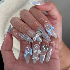 24Pcs Short Round Head Almond Fake Nails with Flowers Grass Pattern Wearable False Nails Tips Summer Full Cover Press on Nails - Gadget and Glam Shop