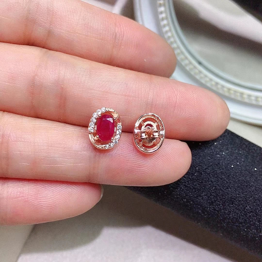 100% Real Ruby Stud Earrings Total 1ct 4mm*6mm Myanmar Ruby Earrings Prevent Allergy 18K Gold Plating Earrings for Daily Wear - Gadget and Glam Shop