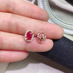 100% Real Ruby Stud Earrings Total 1ct 4mm*6mm Myanmar Ruby Earrings Prevent Allergy 18K Gold Plating Earrings for Daily Wear - Gadget and Glam Shop