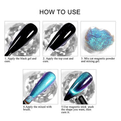 Blue Reflective Cat Magnetic Nail Powder Glitter Nail Art Gel Polishing Chrome Pigment Dust Metallic Chameleon Effect Decoration - Gadget and Glam Shop