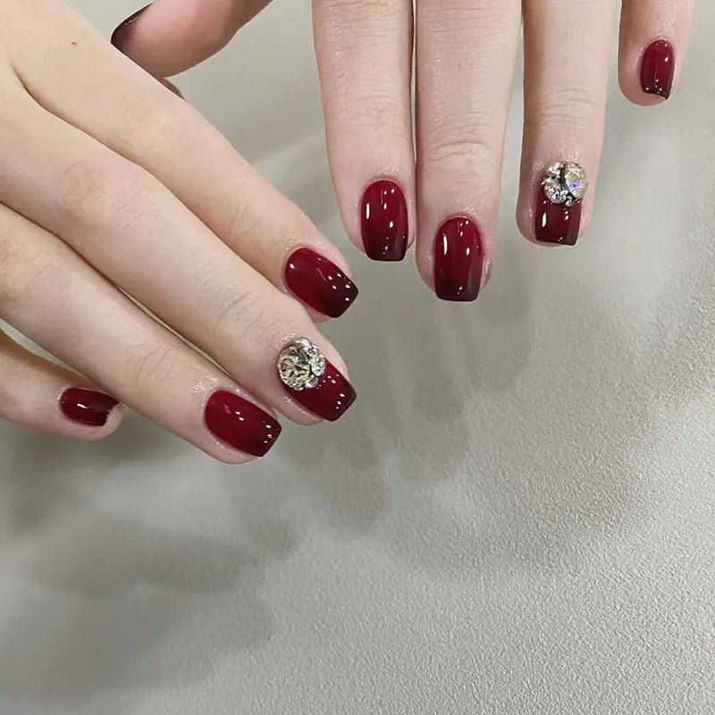 24Pcs Full Cover Fake Nails with 3D White Flower Design Full Cover Press on Fingernails Tips Coffin Head Glitter Red False Nails - Gadget and Glam Shop