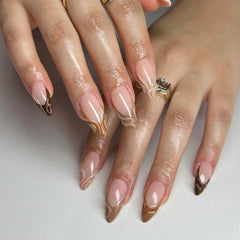 24Pcs Short Round Head Almond Fake Nails with Flowers Grass Pattern Wearable False Nails Tips Summer Full Cover Press on Nails - Gadget and Glam Shop