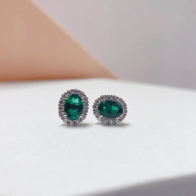 (2Ct Total)1.0Ct each Oval Cut Lab Emerald Stud Earrings 18K White Gold AU750 Stud Earring Female Jewelry E073 - Gadget and Glam Shop