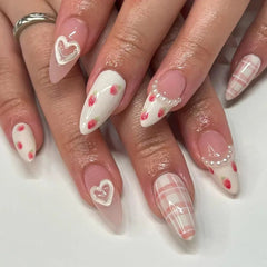 24Pcs Short Round Head Almond Fake Nails with Flowers Grass Pattern Wearable False Nails Tips Summer Full Cover Press on Nails - Gadget and Glam Shop