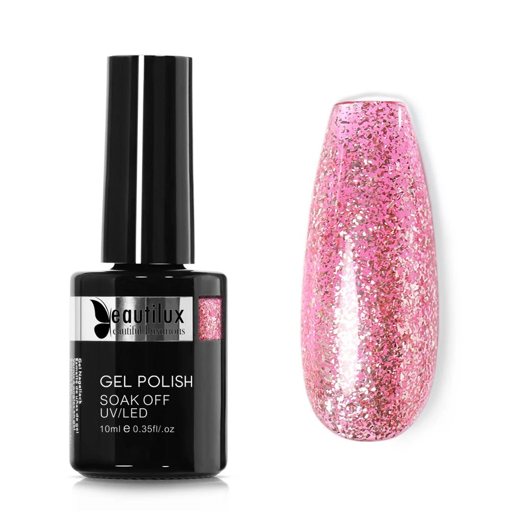 Beautilux Platinum Nail Gel Polish Silver Glitter Flakes Nails Art Gels Polish UV LED Semi Permanent Winter Nail Varnish 10ml - Gadget and Glam Shop
