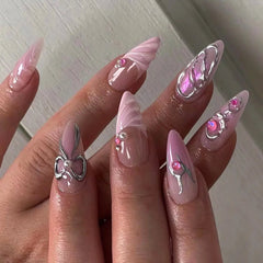 24Pcs Short Round Head Almond Fake Nails with Flowers Grass Pattern Wearable False Nails Tips Summer Full Cover Press on Nails - Gadget and Glam Shop