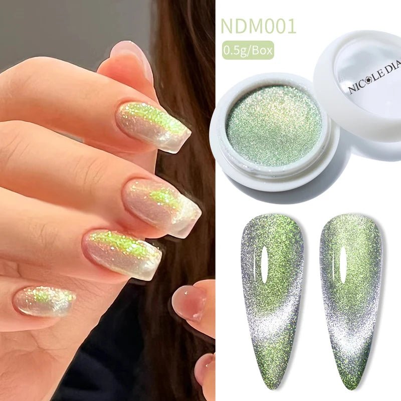 Blue Reflective Cat Magnetic Nail Powder Glitter Nail Art Gel Polishing Chrome Pigment Dust Metallic Chameleon Effect Decoration - Gadget and Glam Shop