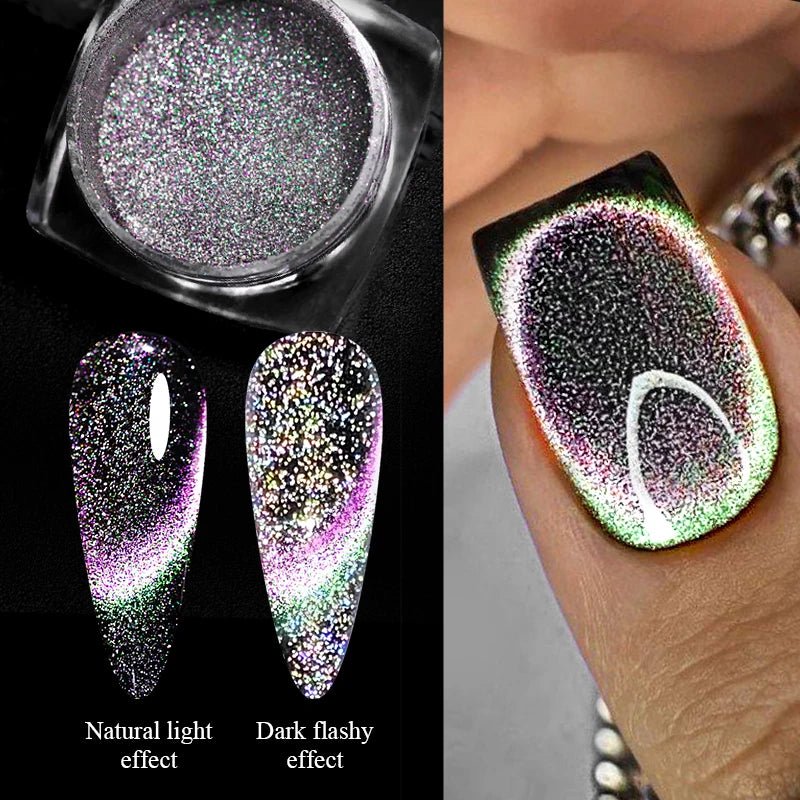 Blue Reflective Cat Magnetic Nail Powder Glitter Nail Art Gel Polishing Chrome Pigment Dust Metallic Chameleon Effect Decoration - Gadget and Glam Shop