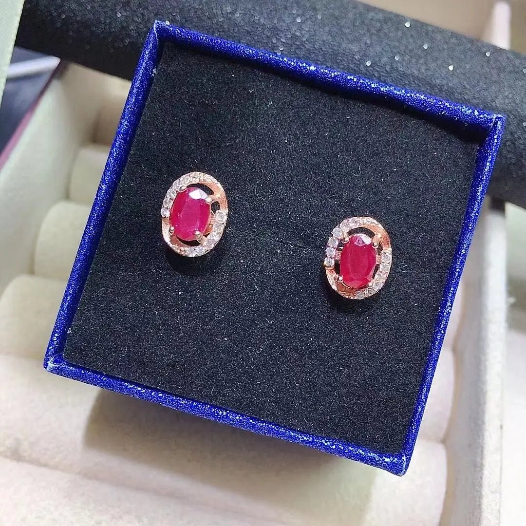 100% Real Ruby Stud Earrings Total 1ct 4mm*6mm Myanmar Ruby Earrings Prevent Allergy 18K Gold Plating Earrings for Daily Wear - Gadget and Glam Shop