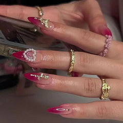 24Pcs Short Round Head Almond Fake Nails with Flowers Grass Pattern Wearable False Nails Tips Summer Full Cover Press on Nails - Gadget and Glam Shop