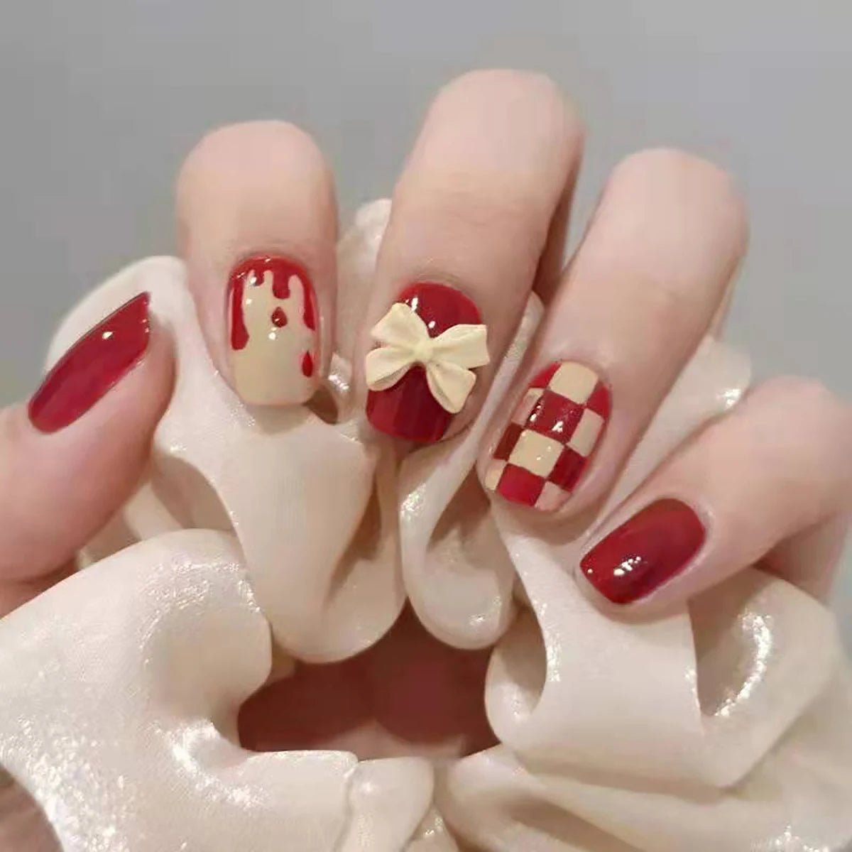 24Pcs Full Cover Fake Nails with 3D White Flower Design Full Cover Press on Fingernails Tips Coffin Head Glitter Red False Nails - Gadget and Glam Shop
