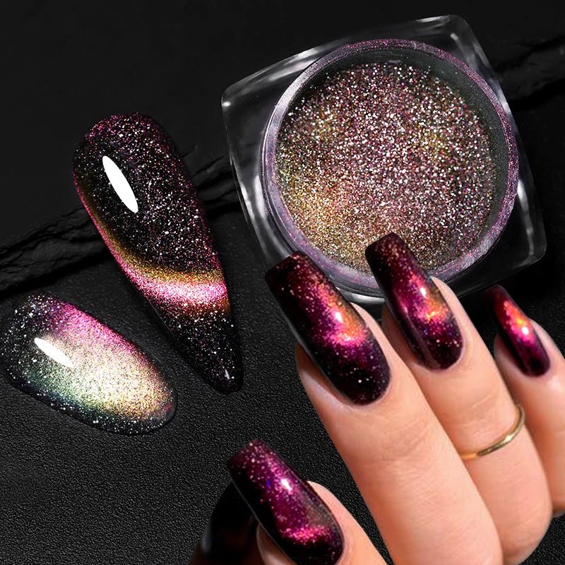 Blue Reflective Cat Magnetic Nail Powder Glitter Nail Art Gel Polishing Chrome Pigment Dust Metallic Chameleon Effect Decoration - Gadget and Glam Shop