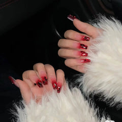 24Pcs Full Cover Fake Nails with 3D White Flower Design Full Cover Press on Fingernails Tips Coffin Head Glitter Red False Nails - Gadget and Glam Shop