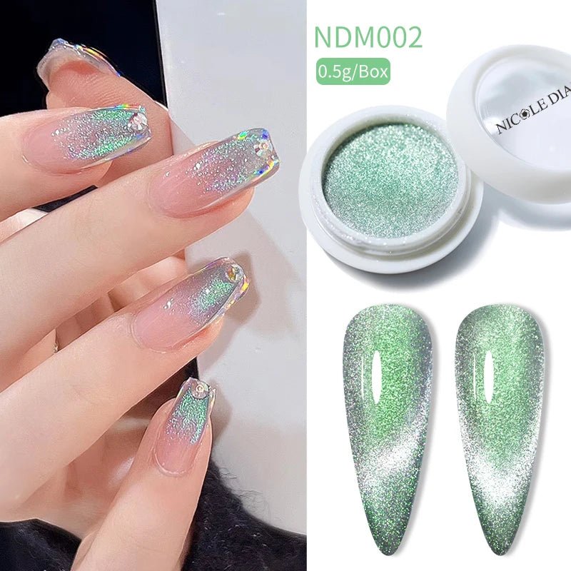 Blue Reflective Cat Magnetic Nail Powder Glitter Nail Art Gel Polishing Chrome Pigment Dust Metallic Chameleon Effect Decoration - Gadget and Glam Shop