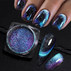 Blue Reflective Cat Magnetic Nail Powder Glitter Nail Art Gel Polishing Chrome Pigment Dust Metallic Chameleon Effect Decoration - Gadget and Glam Shop