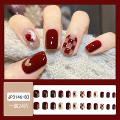 24Pcs Full Cover Fake Nails with 3D White Flower Design Full Cover Press on Fingernails Tips Coffin Head Glitter Red False Nails - Gadget and Glam Shop
