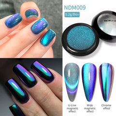 Blue Reflective Cat Magnetic Nail Powder Glitter Nail Art Gel Polishing Chrome Pigment Dust Metallic Chameleon Effect Decoration - Gadget and Glam Shop