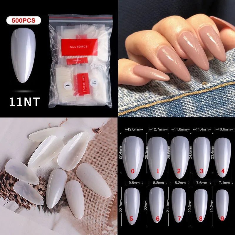 500pcs Natural Clear False Acrylic Nail Tips - Full/Half Cover Tips - Gadget and Glam Shop