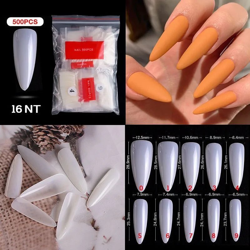 500pcs Natural Clear False Acrylic Nail Tips - Full/Half Cover Tips - Gadget and Glam Shop
