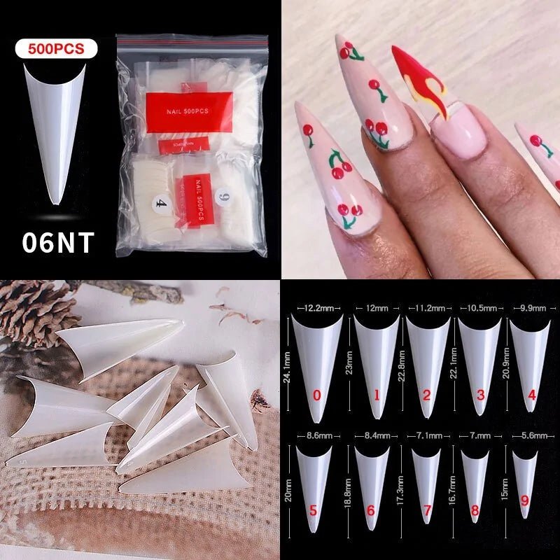 500pcs Natural Clear False Acrylic Nail Tips - Full/Half Cover Tips - Gadget and Glam Shop