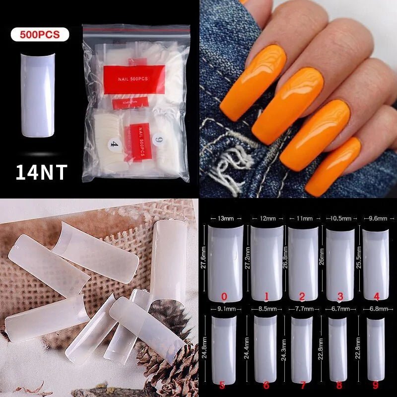 500pcs Natural Clear False Acrylic Nail Tips - Full/Half Cover Tips - Gadget and Glam Shop