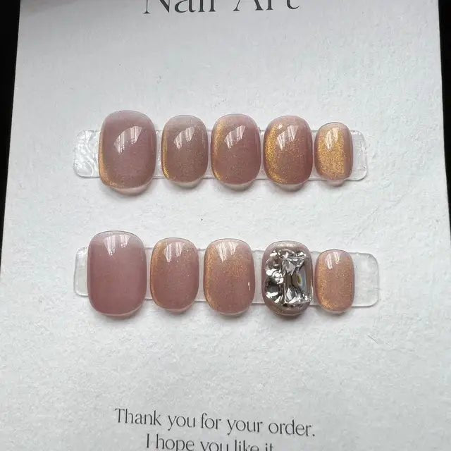 10PCS Wearable Crystal Cat Eye Butterfly Handmade Nail Art Finished Fake Nails - Gadget and Glam Shop