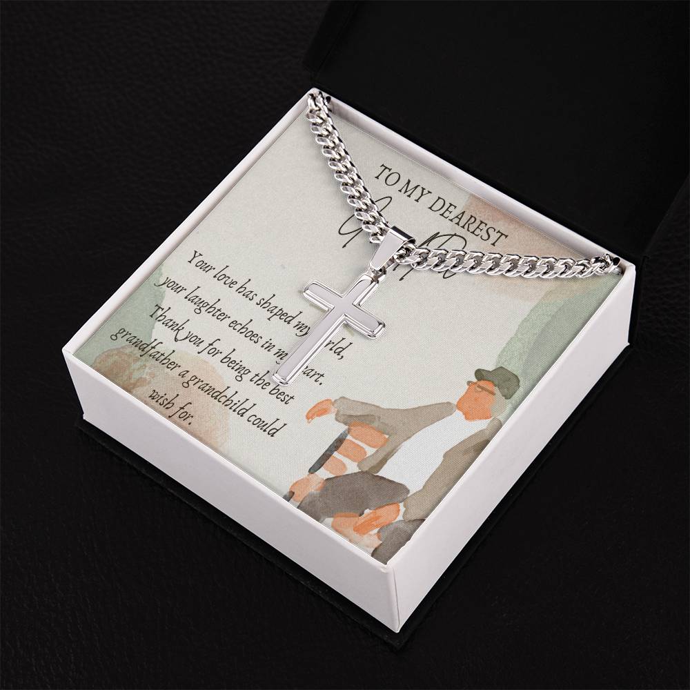 Cuban Chain with Artisan Cross Necklace - Celebrating the Best Grandfather - Gadget and Glam Shop