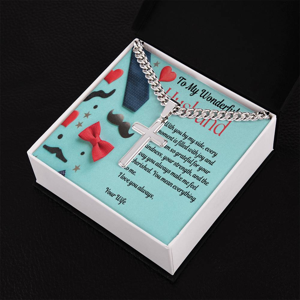 Cuban Chain with Artisan Cross Necklace - To My Cherished Husband - Gadget and Glam Shop