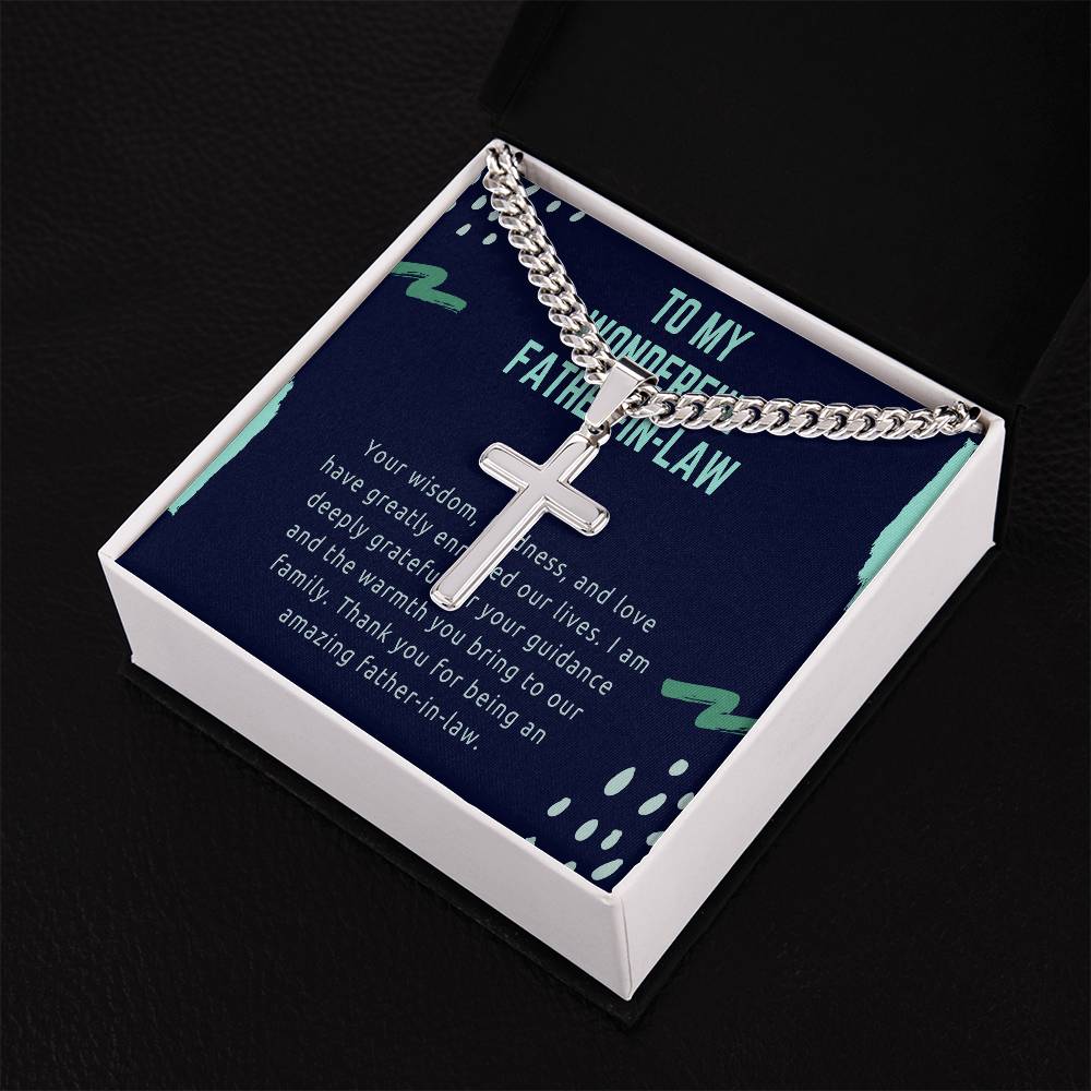 Cuban Chain with Artisan Cross Necklace - Honoring an Amazing Father - in - Law - Gadget and Glam Shop