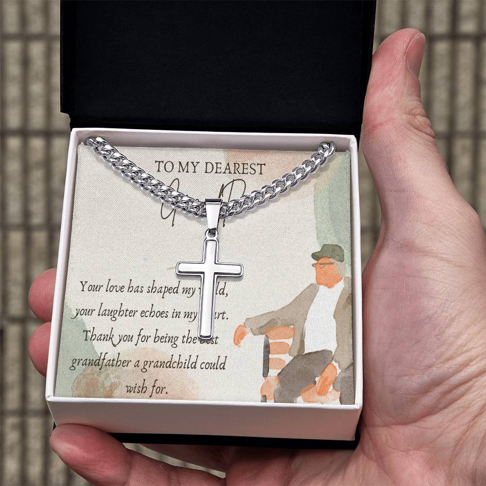 Cuban Chain with Artisan Cross Necklace - Celebrating the Best Grandfather - Gadget and Glam Shop