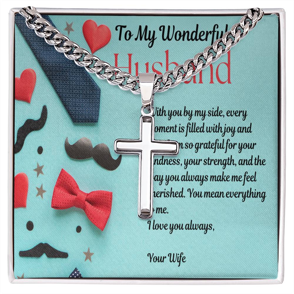 Cuban Chain with Artisan Cross Necklace - To My Cherished Husband - Gadget and Glam Shop