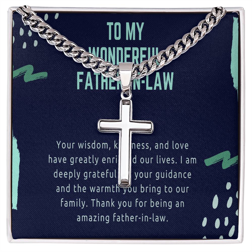 Cuban Chain with Artisan Cross Necklace - Honoring an Amazing Father - in - Law - Gadget and Glam Shop