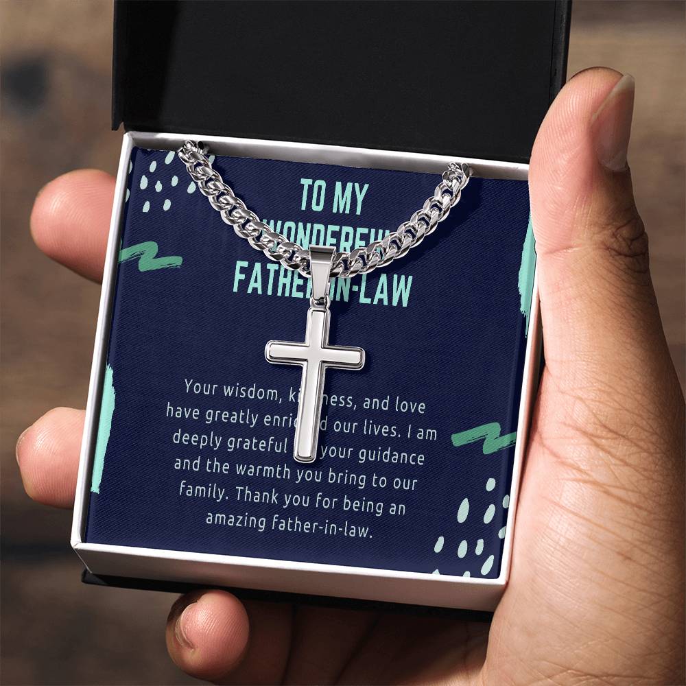 Cuban Chain with Artisan Cross Necklace - Honoring an Amazing Father - in - Law - Gadget and Glam Shop