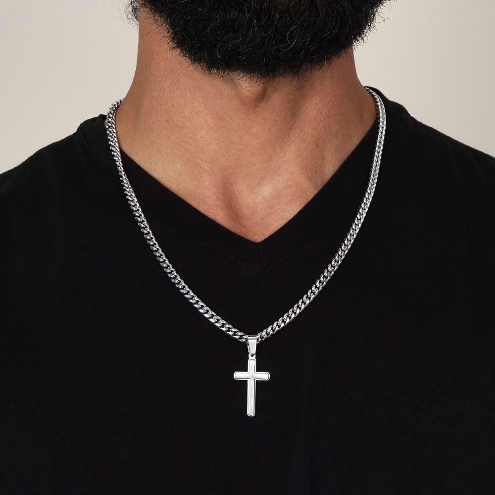 Cuban Chain with Artisan Cross Necklace - Celebrating the Best Grandfather - Gadget and Glam Shop