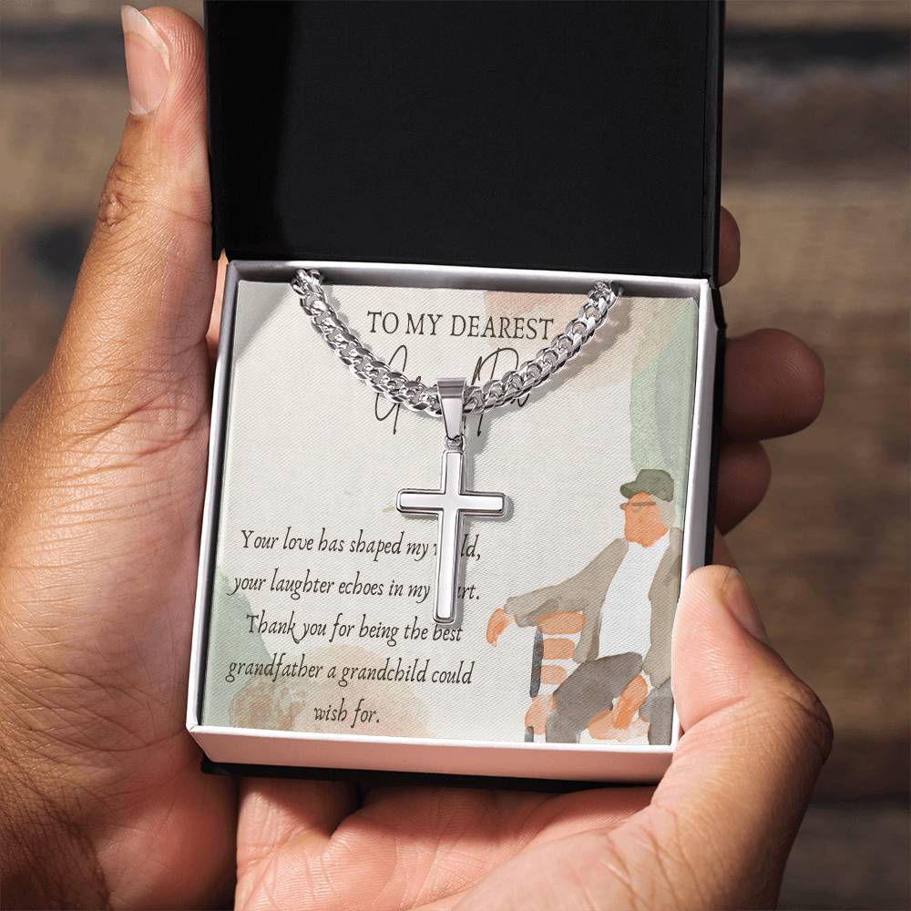 Cuban Chain with Artisan Cross Necklace - Celebrating the Best Grandfather - Gadget and Glam Shop