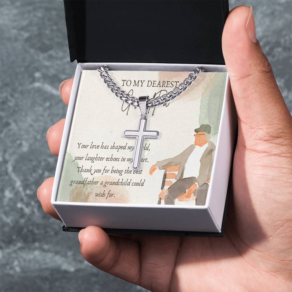 Cuban Chain with Artisan Cross Necklace - Celebrating the Best Grandfather - Gadget and Glam Shop